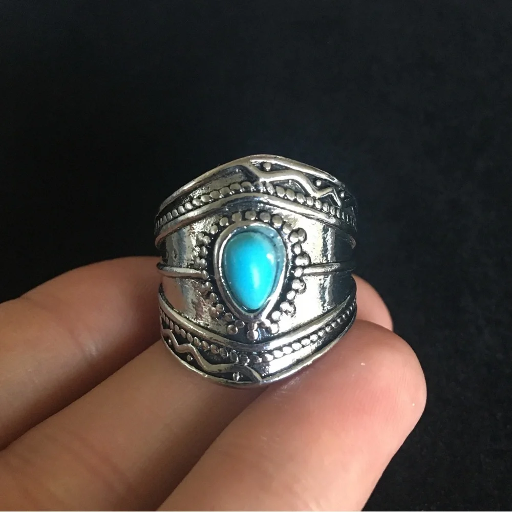 Faux Blue Stone Silver Tone Fashion Ring
